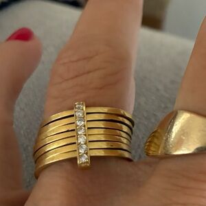 Anita Ko Bespoke 18k 7 Gold Rings Modern Design Diamond Center | Fine Jewelry